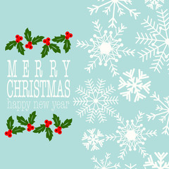 Merry Christmas and happy new year background with berry. Winter snow card