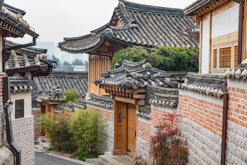 typical wooden pagoda houses in the metropolitan district of Seoul in South Korea