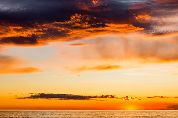 Dramatic sunset on the coast of Adriatic Sea, Croatia