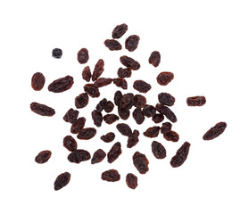 Dried raisins on white background