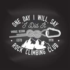 Vintage typography design with a straight gate locking carabiner for bolts, Goat and mountain silhouette