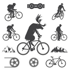 Obraz premium Set of cycling Mountain Bike Icons