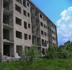 Abandoned building in Klomino ghost town in Poland