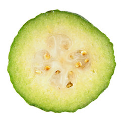 Slice of feijoa fruit isolated on white background