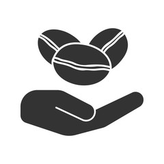 Open hand with coffee beans glyph icon