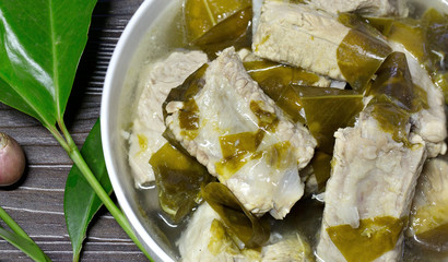 Boiled pork rib with Chamuang leaf  Thai food /Select focus..