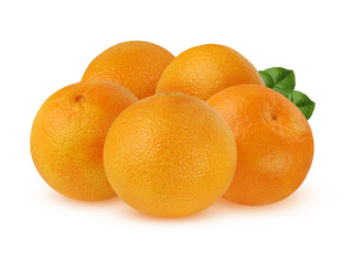 Bunch of ripe mandarins with leaves isolated on a white background.