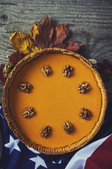 Homemade Pumpkin Pie for Thanksgiving Ready to Eat. Design mock up
