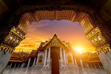 Sunrise sence of The Marble Temple, Wat Benchamabophit Dusitvanaram is a Buddhist temple in the...