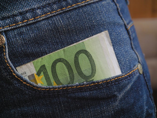 European Euro banknotes in jeans pocket
