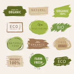 Fotobehang natural and organic green banner or label design. farm fresh product element. © Felizlalala