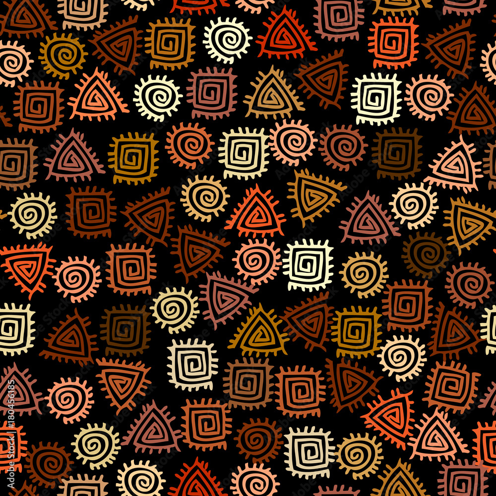 Poster ethnic boho seamless pattern in african style on black background. tribal art print. irregular polka