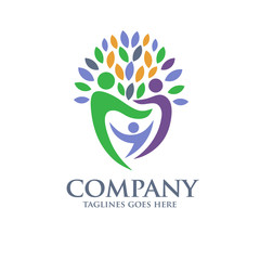 Obraz premium family health logo vector, Family tree logo and plant, family care symbol icon design vector.