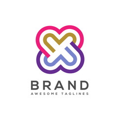 Double hearts logo, twin love logo,Two crossed hearts logo. Simple love lines romantic logo.Concept for family, pregnancy, wedding or romantic design