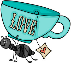 Ant carrying a love cup of tea
