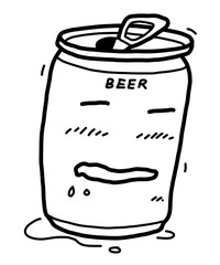 beer can cartoon / vector and illustration, black and white, hand drawn, sketch style, isolated on white background.