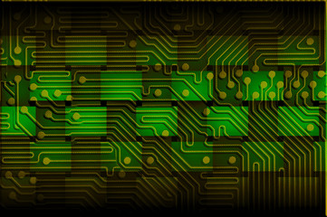 Printed circuit board background in green with shadow effect