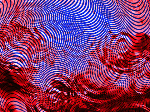 Beautiful abstract halftone background with ripples waves and swirls in red and blue