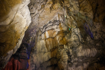 Mystery cave tunnel underground, limestone geologic