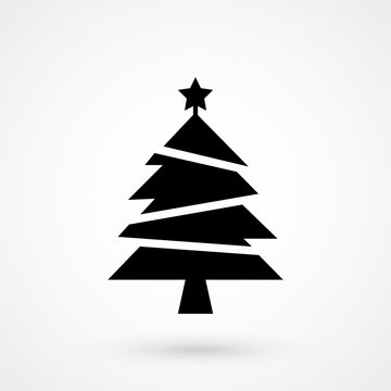 Christmas Tree Flat Icon On White Background