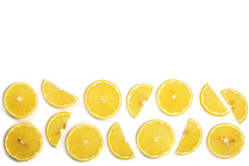Slices lemon with mint leaves isolated on white background with copy space for your text. Flat lay, top view
