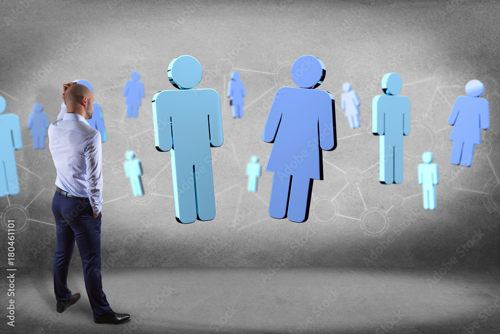 Poster network connection with people linked each other - 3d rendering
