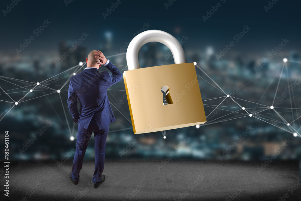 Poster padlock security connection isolated on a color background - 3d rendering