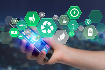 Technology ecologic interface with icon displayed on a futuristic interface