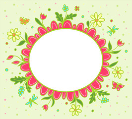 Vector grin greeting card with spring flowers