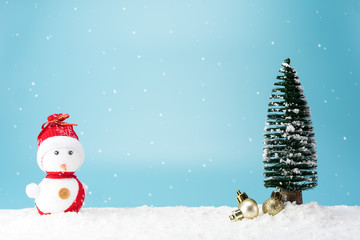Christmas trees and cute snowman