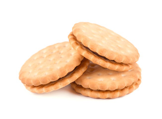 Biscuit round sandwich isolated on white background. Macro