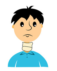 The boy is hurt by a throat