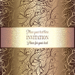 Abstract background with roses, luxury beige and gold vintage frame, victorian banner, damask floral wallpaper ornaments, invitation card, baroque style booklet, fashion pattern, template for design