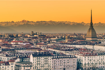 Fototapeta na wymiar panorama of the city of turin from above at sunset