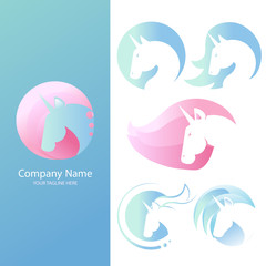 Set Logos with a unicorn for your company. Pegasus Icon. Gradient flat illustration.  © annetdebar
