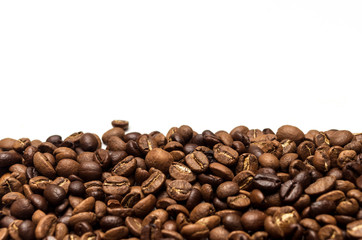 Roasted coffee beans isolated on white background, copy space