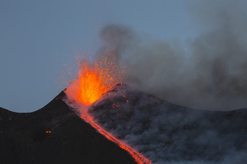 Eruption of Etna Volcano in Sicily,Italy