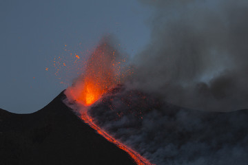 Eruption of Etna Volcano in Sicily,Italy