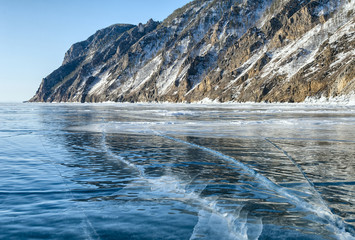 transparent ice and cracks of Baikal