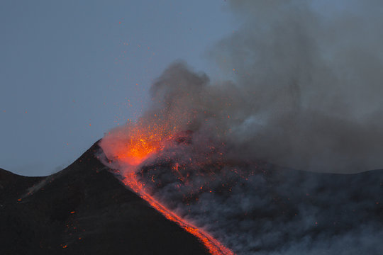 Eruption of Etna Volcano in Sicily,Italy