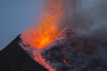 Eruption of Etna Volcano in Sicily,Italy
