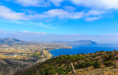 Sudak city view from above Mount Sokol