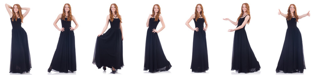 Woman model in fashion concept on white