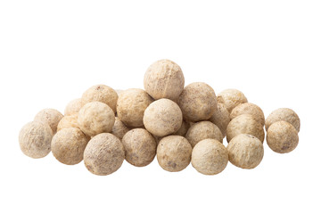 white whole peppercorn bunch, clipping path, isolated on white background, full depth of field