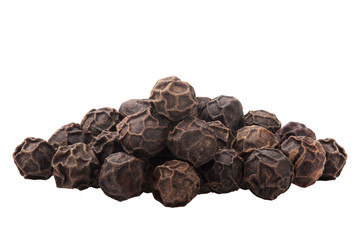 black whole peppercorn bunch, clipping path, isolated on white background, full depth of field