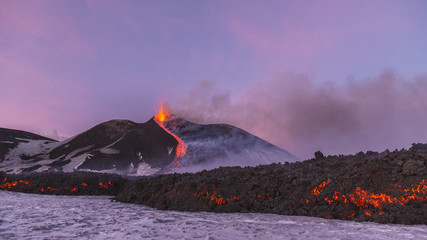 Eruption of Etna Volcano in Sicily,Italy