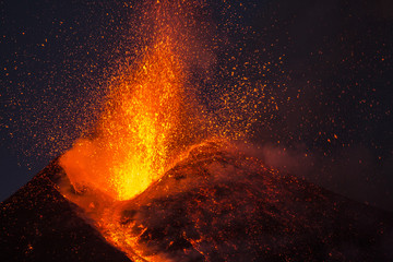 Eruption of Etna Volcano in Sicily,Italy