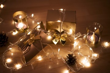 new year golden gift box and decoration