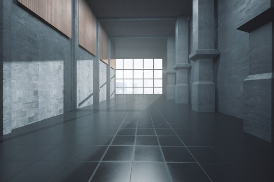 Contemporary dark concrete interior