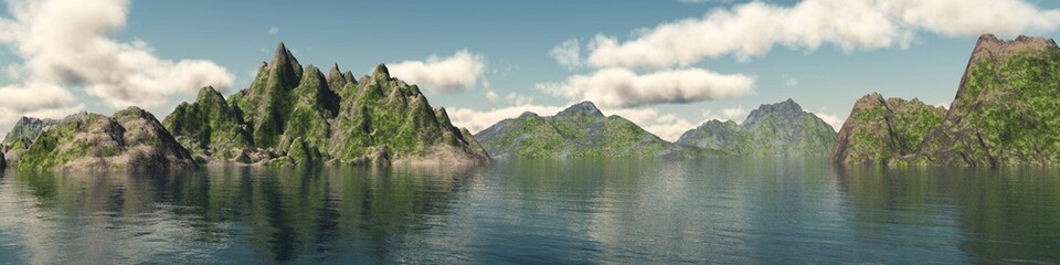 Fototapeta na wymiar panorama of a rocky sea shore, archipelago of islands banner
